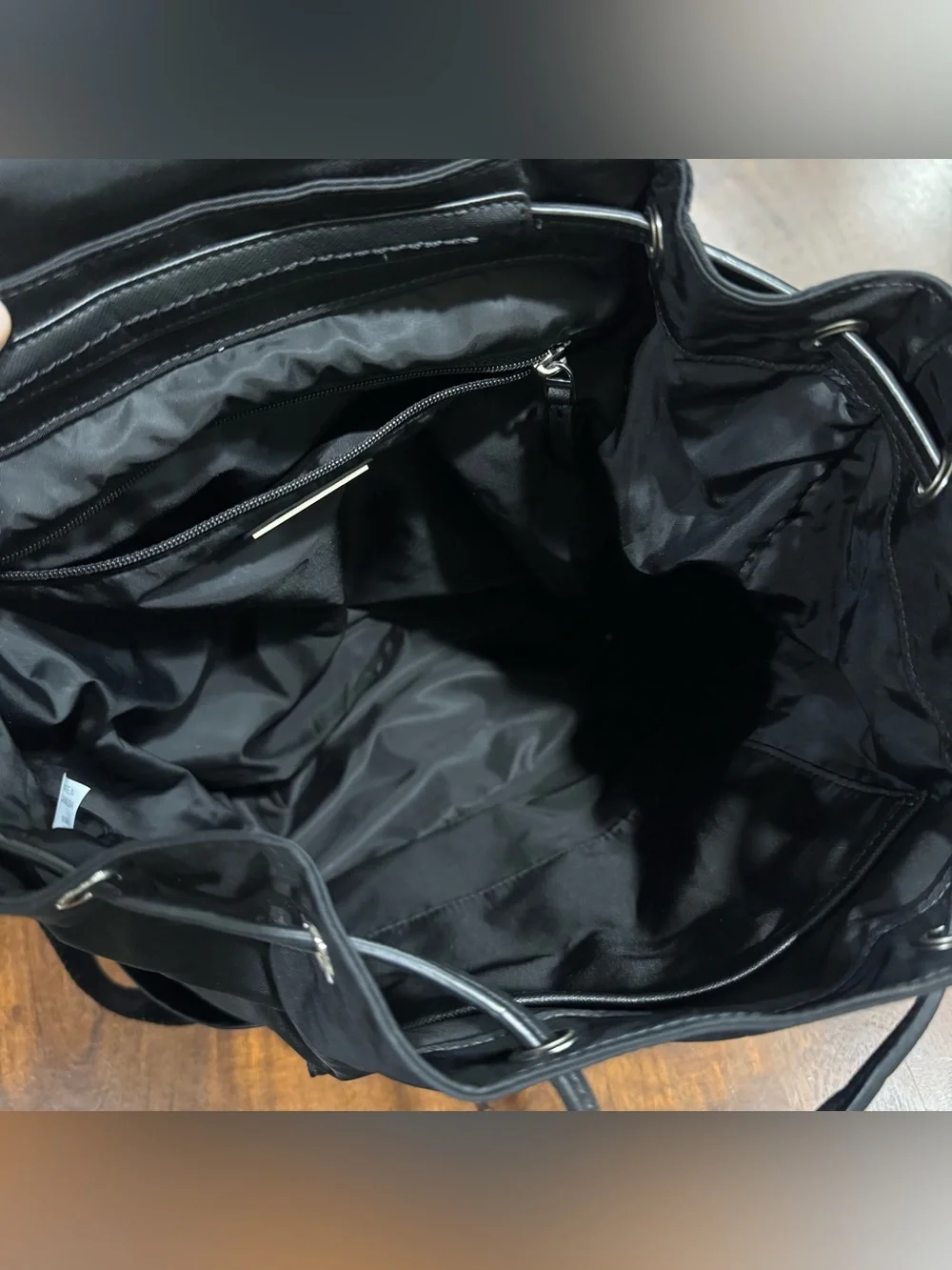 Tory Burch Virginia Drawstring Nylon Flap Backpack Black